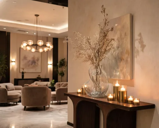 Hospitality interior glass decor